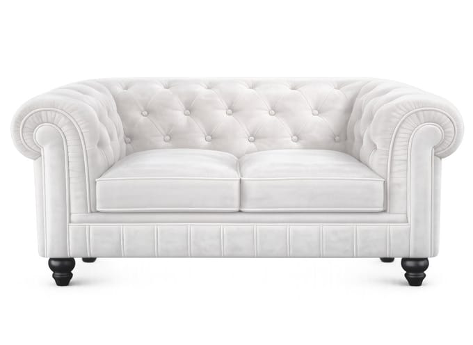 Chesterfield Bank - 2 Zits - Velvet wit - Fluweel - Sofa