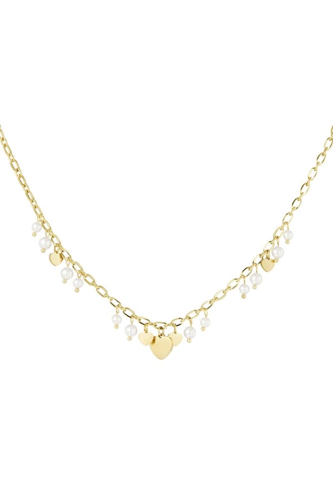 Hearts & pearls- ketting- hartjes-parel- goud