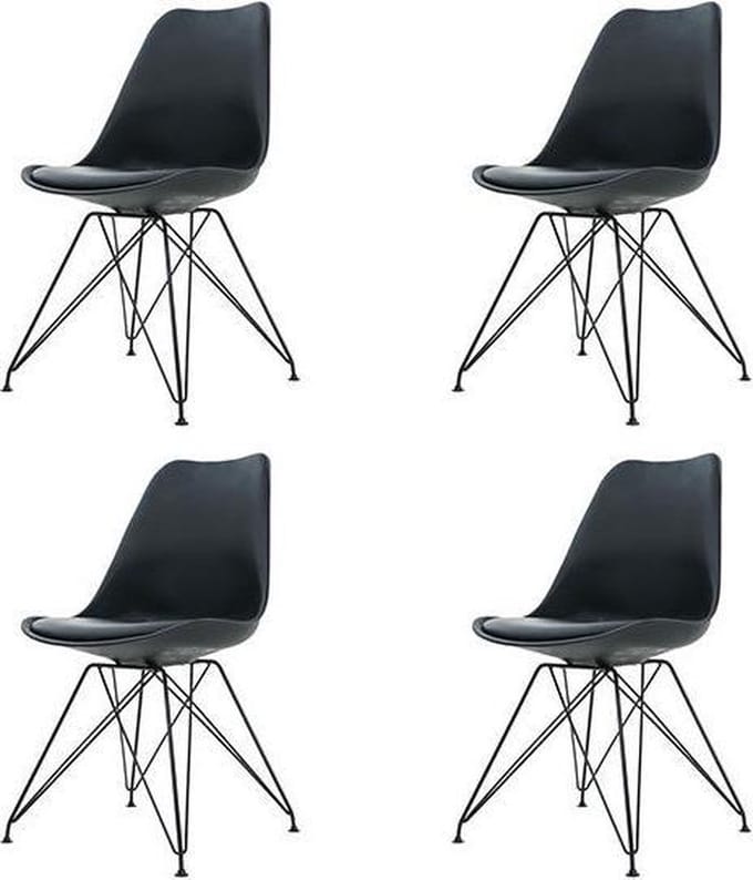 Essence Metal Stoel zwart - Zwart onderstel - Set van 4
