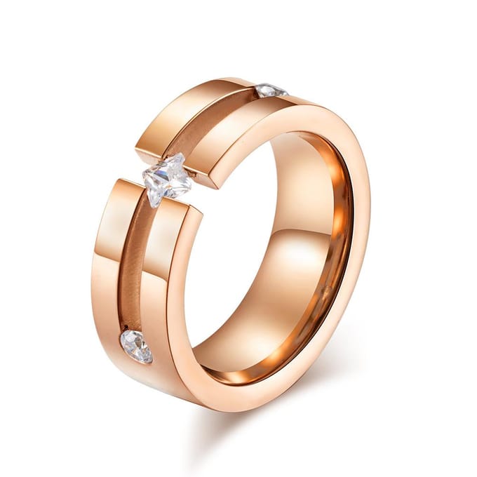Cardstone Ingelegd Diamant Titanium Staal Ring Eenvoudig Vierkant Diamant Koppel Accessoire 6# beige