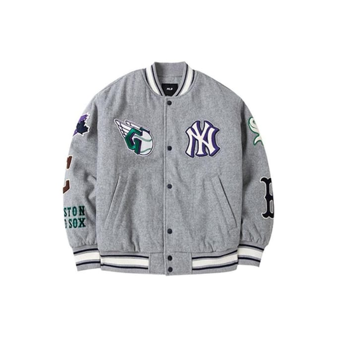 MLB Logo Geborduurd Losse Baseballjas Unisex jassen Grijs 3AJPN0124-00MGS S gray