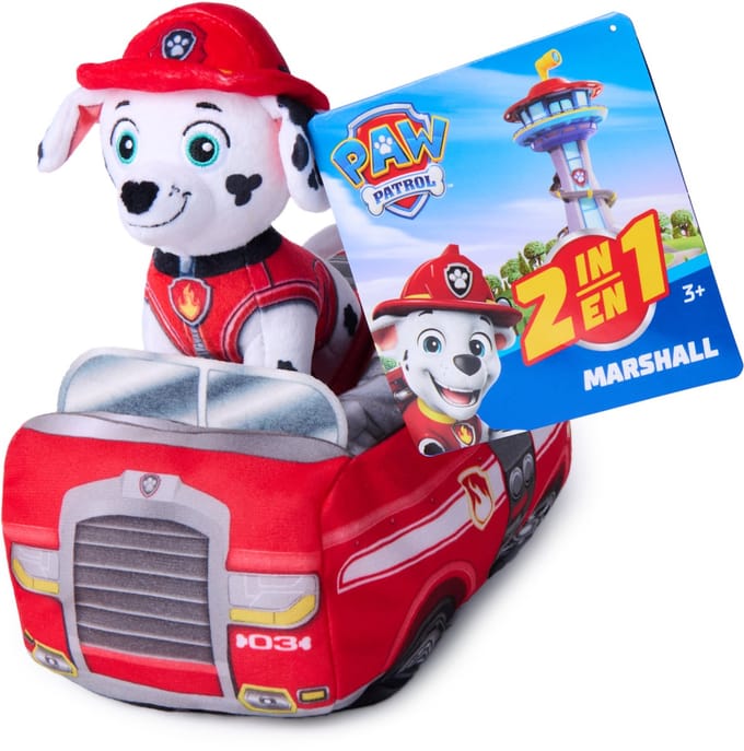 Spinmaster PAW Patrol – 2 in 1 plush Marshall with vehicle (15 cm) Speelfiguren & personages