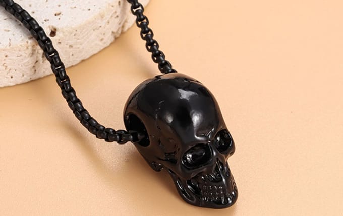 ketting - Punk - Schedel -Titanium - Staal - Plating - Halloween - Unisex - Hanger - zwart - skull - cadeau
