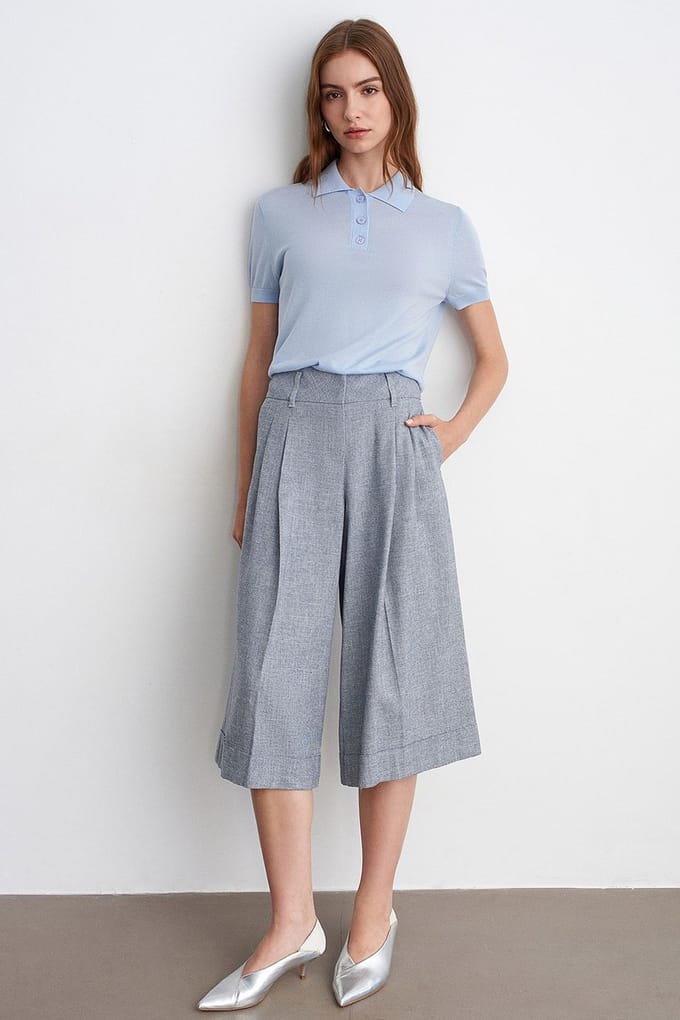 Hoge Taille Plissé Brede Pijpen Capri Broek