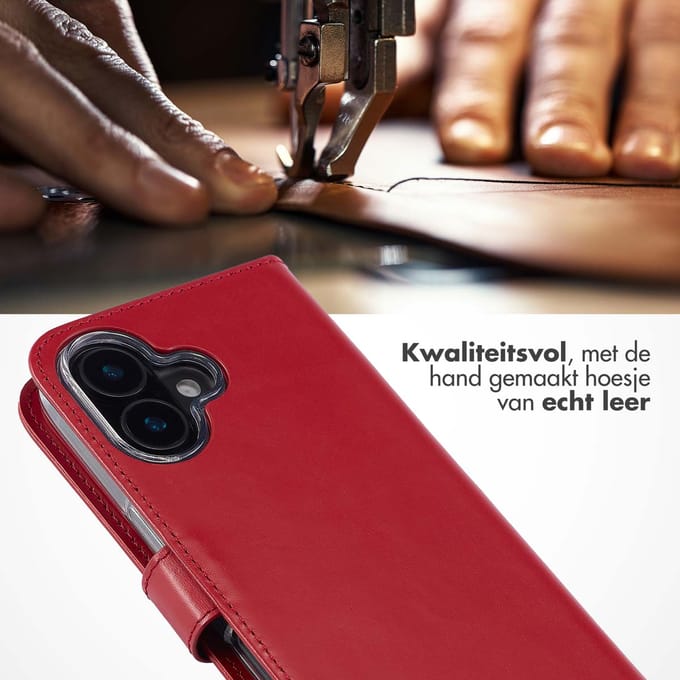 Selencia Hoesje - Geschikt voor Apple iPhone 16 Plus - Echt Lederen Bookcase - Rood