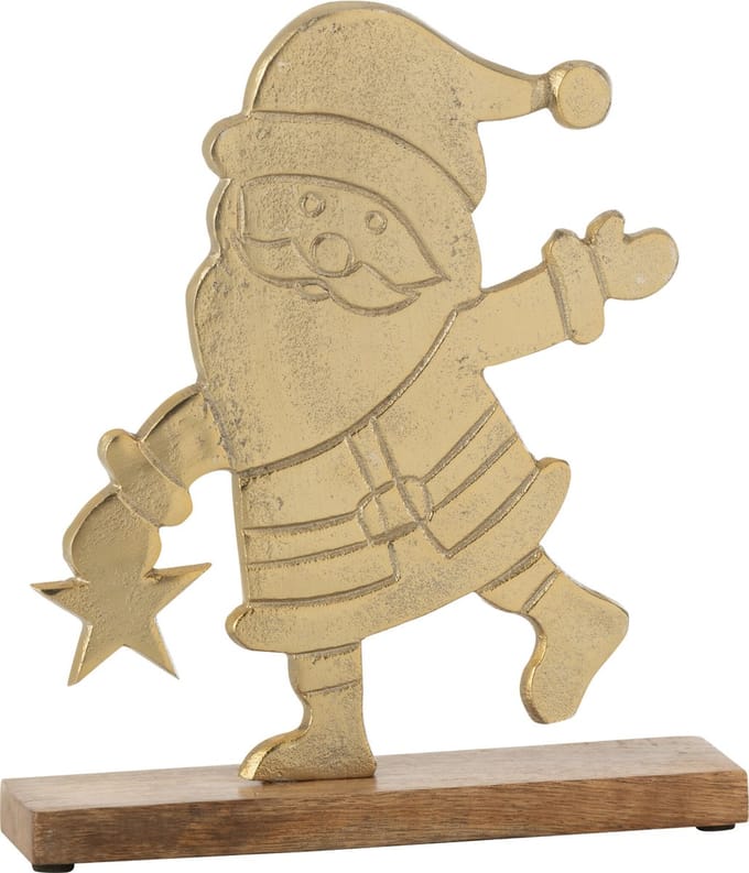 J-Line figuur Kerstman voet - aluminium/hout - goud - large