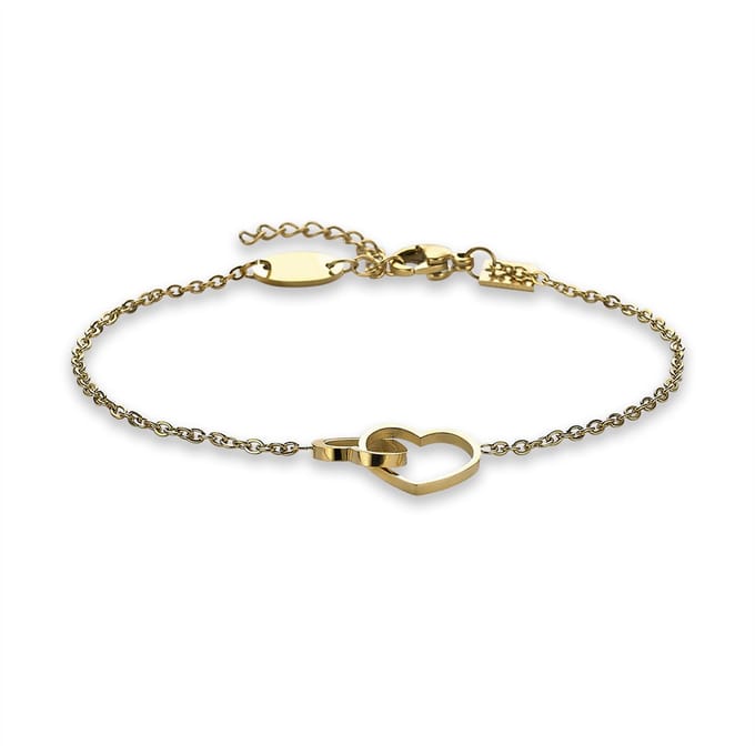 Twice As Nice Armband in goudkleurig edelstaal, 2 open hartjes 16cm+3cm