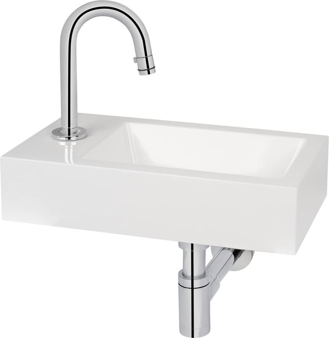 Saqu Square fonteinset met chromen kraan c-uitloop links wit mineraalmarmer