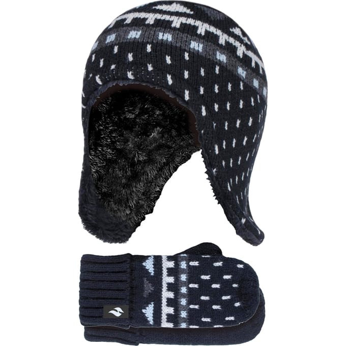 Heat Holders Jongens Nepbont Pom Pom Muts & Wanten - Zwart