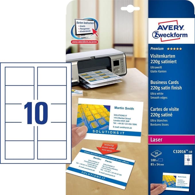 AVERY Zweckform Quick & Clean Visitekaartjes, satijnglans