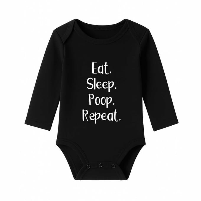 Romper Eat, sleep, poop, repeat - zwart - lange mouw