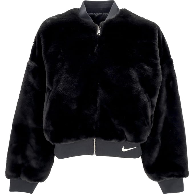Damesbont W Sportswear omkeerbaar nepbontbomberjack zwart/kokosmelk