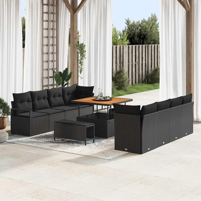 vidaXL Tuin Sofa Set 11 st 10-zits Zwart