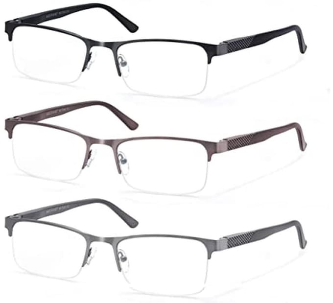 3-pack leesbrillen met blauwlichtfilter voor heren - metalen rechthoekige frames