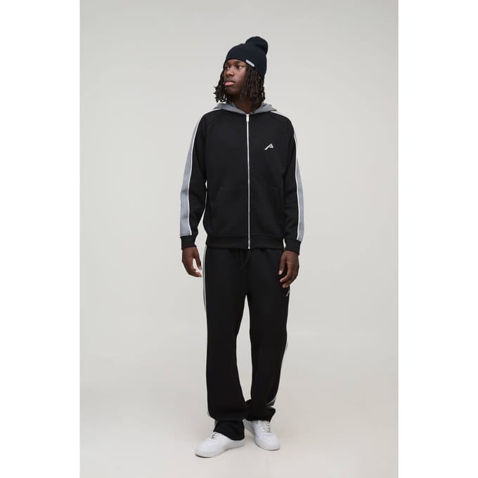 Oversized Trainingspak Met Panelen Ritshoodie En Relaxed Joggingbroek | Black | Size Medium