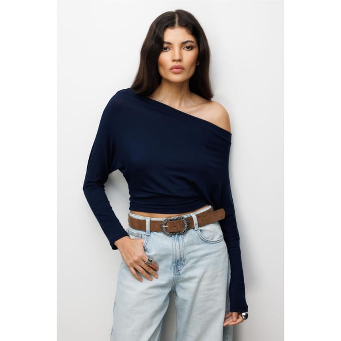 Asymmetrische Kraag Slim Fit Crop Blouse met Uitsnijding