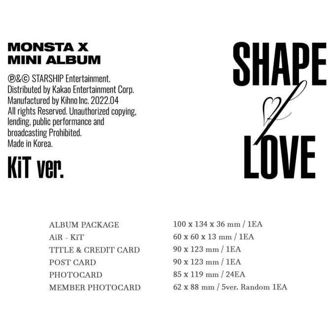 MONSTA X - SHAPE OF LOVE Kit Versie 1EA white
