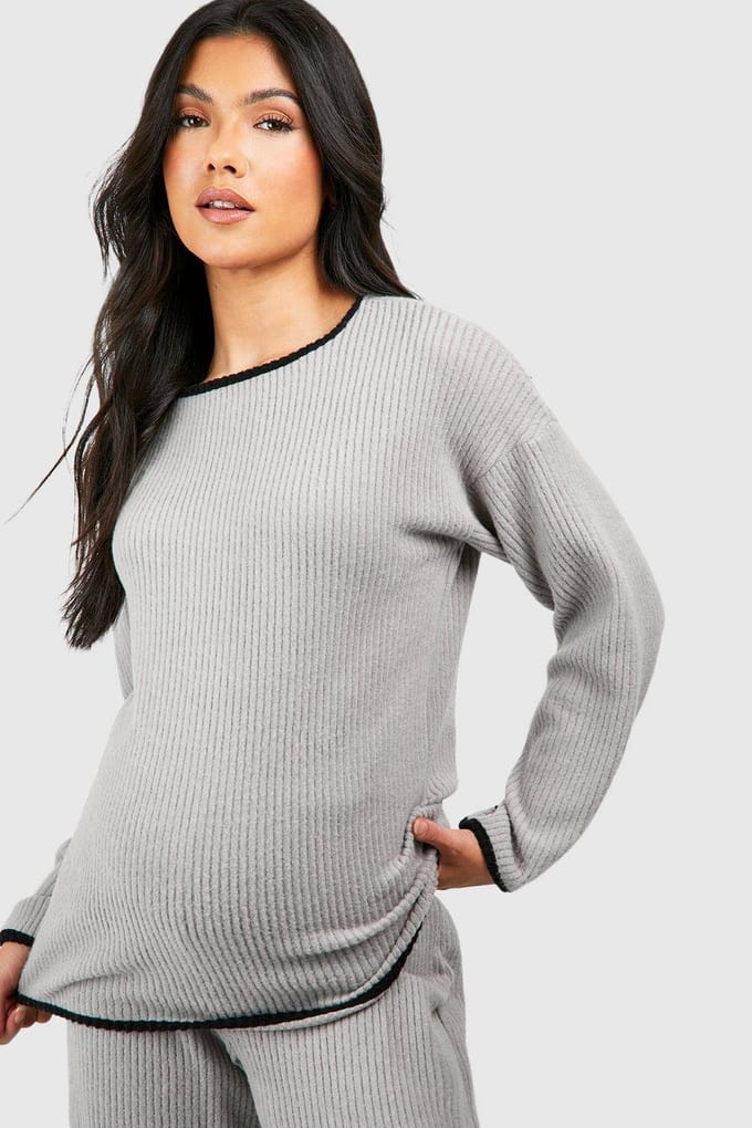 boohoo Dames Maternity Contrast Soft Rib Loungewear Set | Grijs | Maat: 40
