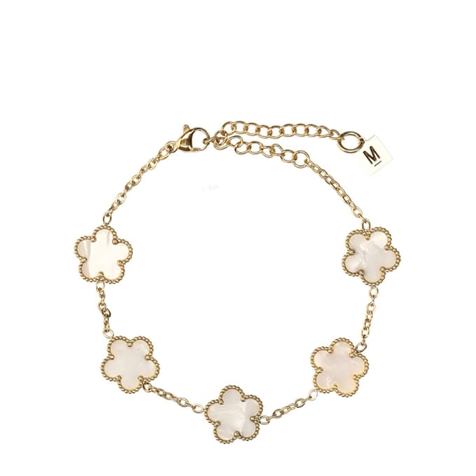 Manfield - Dames - Goudkleurige bloemetjes armband - Maat 1