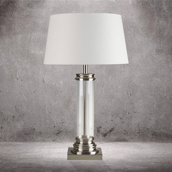 Searchlight Tafellamp Pedestal, zilver met kap in crème