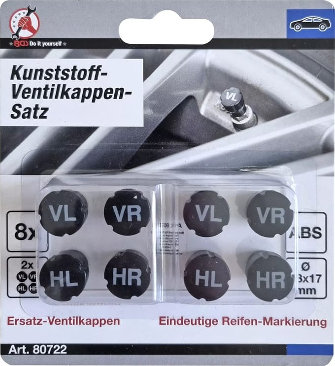 BGS Set kunststof-ventieldoppen - voor markering van de banden - 8 delig