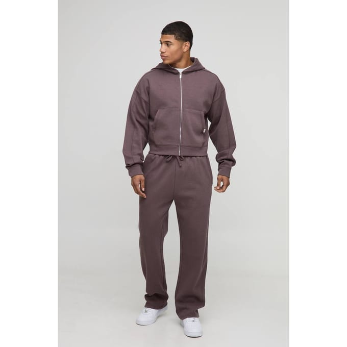 Verkleinde Boxy Premium Interlock Zip-Through Hoodie | Chocolate | Size Medium