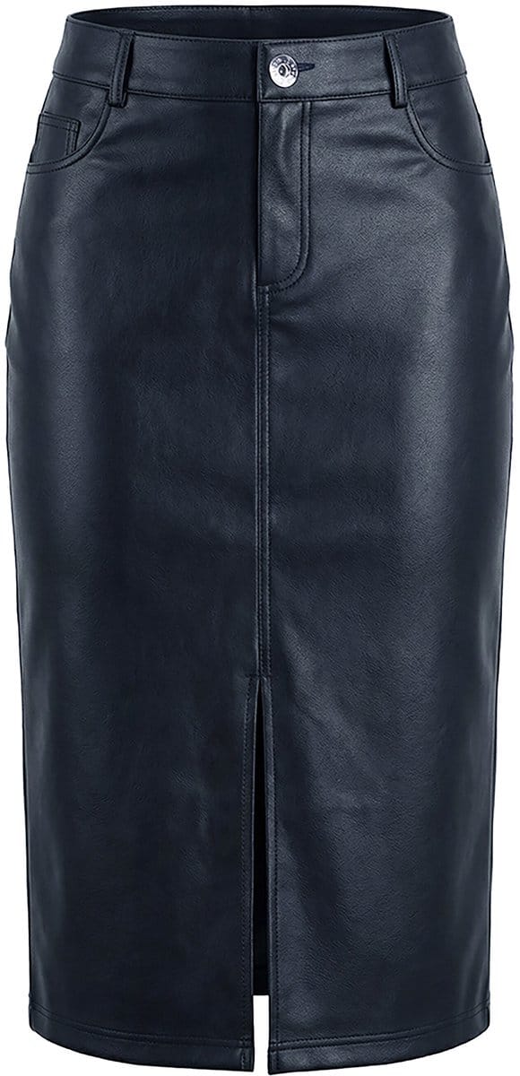 Studio Untold - Dames - Rok in een leerlook A-lijn midi-lengte - Zwart - Maat 42