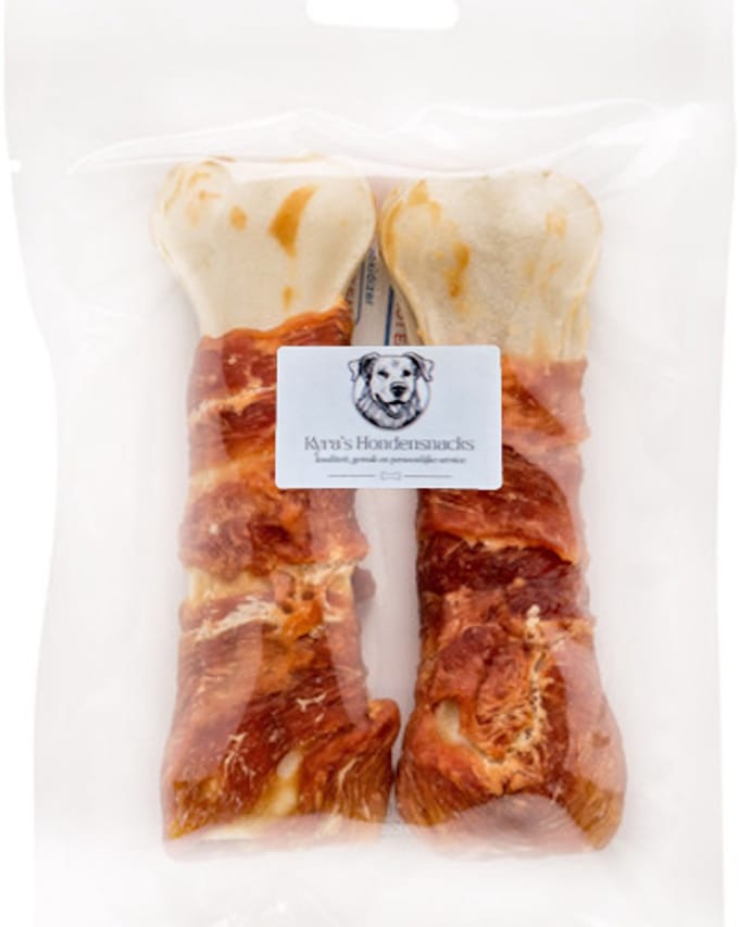 Pets Boutique Luxe wit Kauwbot met Eend (2st) - 12,5cm - Hondensnacks - Kauwstaaf hond - Gebitsreinigend & Smakelijk