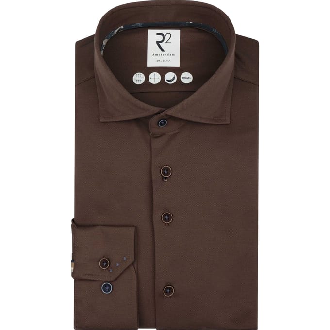 R2 Dobby Technical Knitted Lange Mouw Overhemden Bruin 134.wsp.009