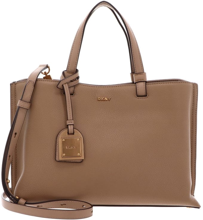 DKNY Leren handtas schoudertas Alya Satchel Cappuccino Lichtbruin
