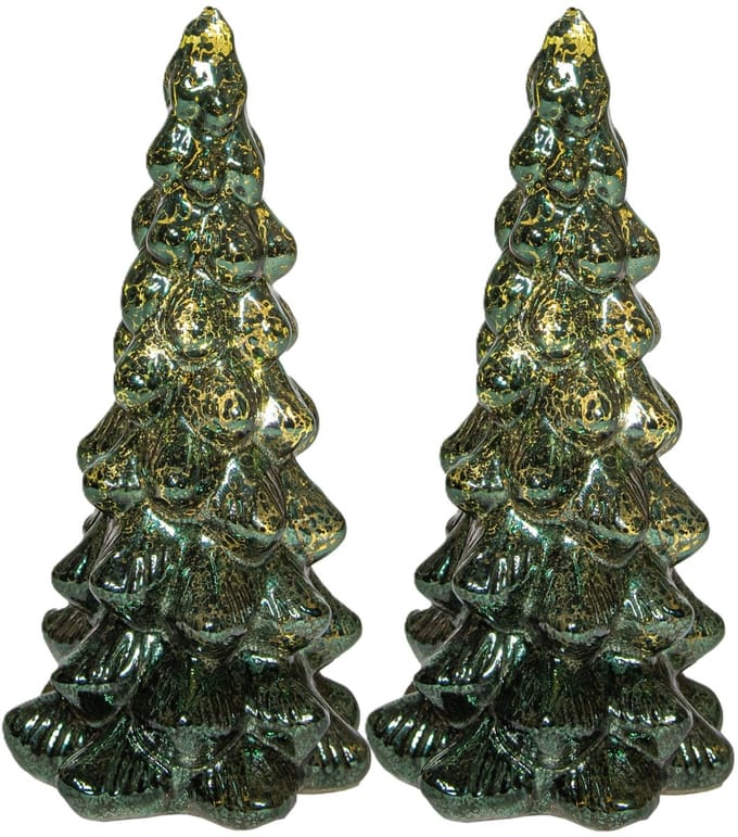 Anna's Collection Kerstboom beeldje - 2x - groen - met LED licht - 20 cm - glas - decoratie
