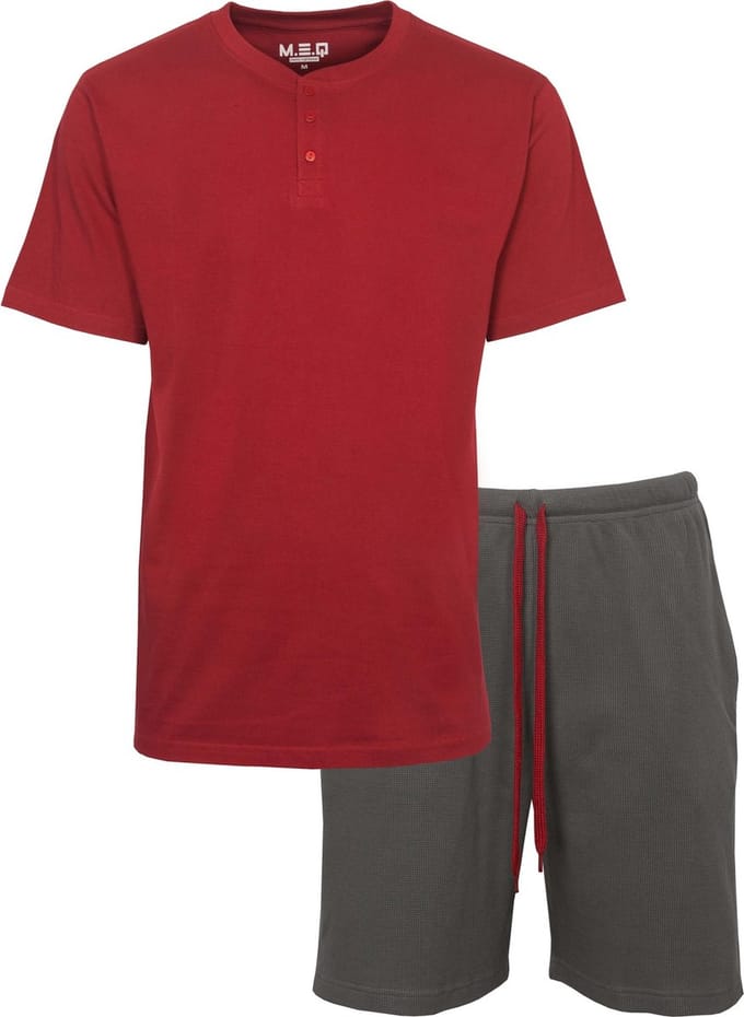 MEQ Heren Shortama - Pyjama Set - 100% Katoen - Rood - Maat L