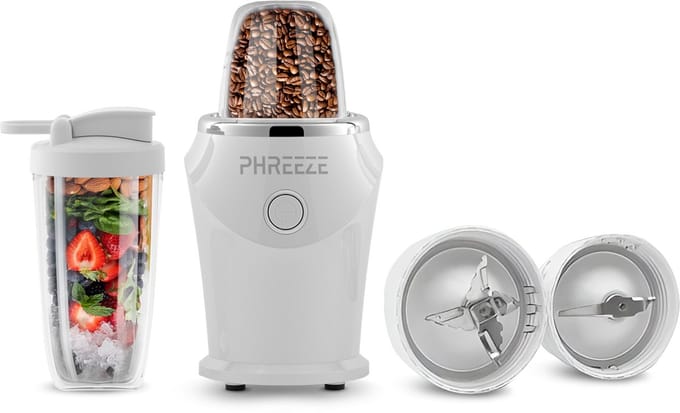 2-in-1 Smoothie Maker & Koffiemolen Elektrisch - Blender To Go - 2 Bekers (400ML & 200ML) - Mini Blender - Wit