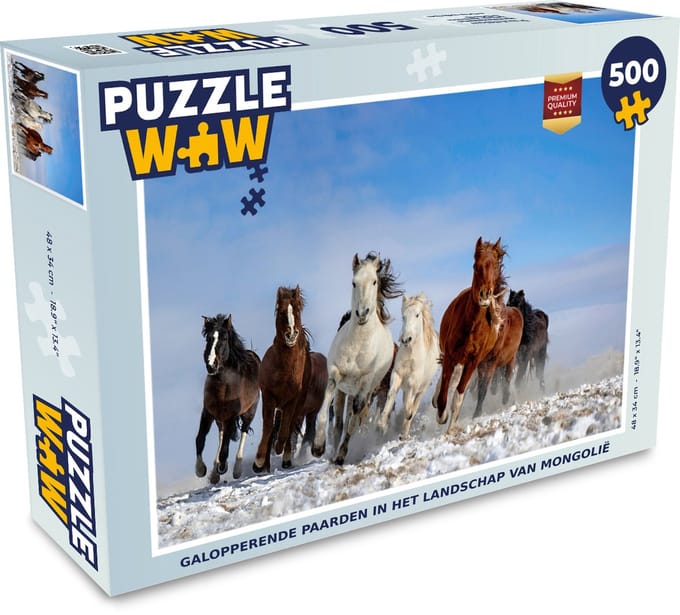 Puzzel Galopperende paarden in het landschap van Mongolië - Legpuzzel - Puzzel 500 stukjes