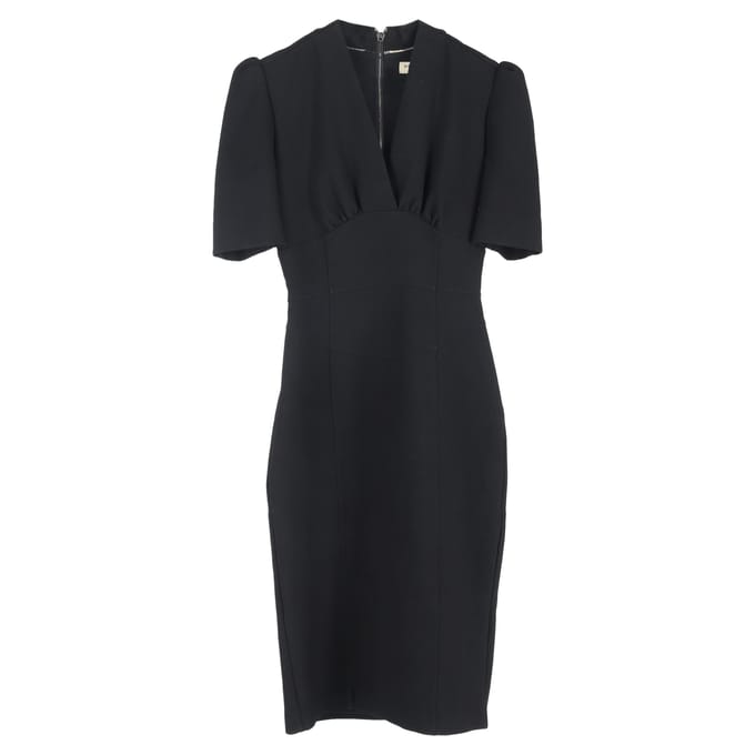 Burberry midi-jurk met V-hals en korte mouwen in zwart polyester