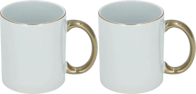 Koffiemok - 2x - wit/goud - keramiek - 300 ml