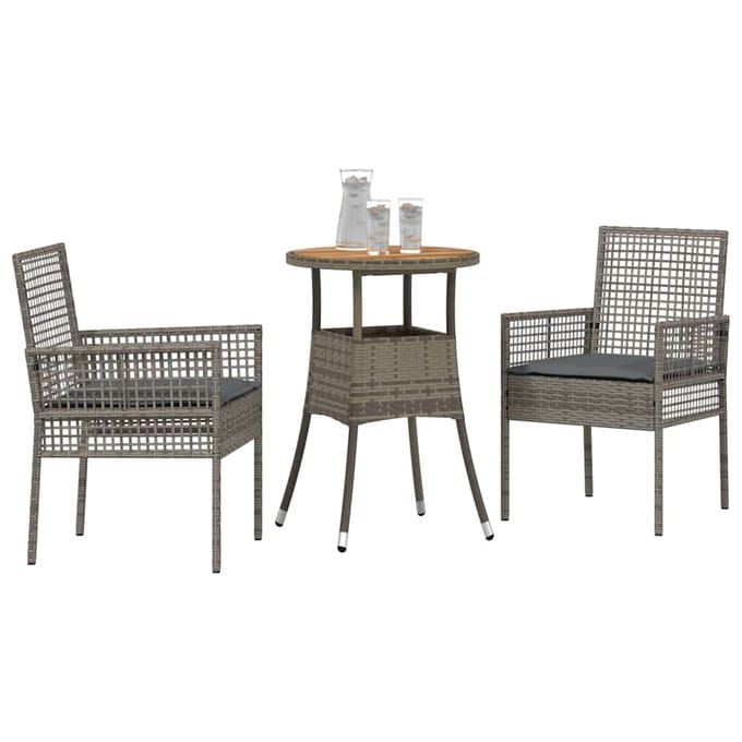 vidaXL - Tuin - Eettafel - Set - 3 - st - Grijs - poly - rattan