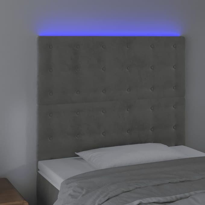 vidaXL - Hoofdbord - LED - 100x5x118/128 - cm - fluweel - lichtgrijs