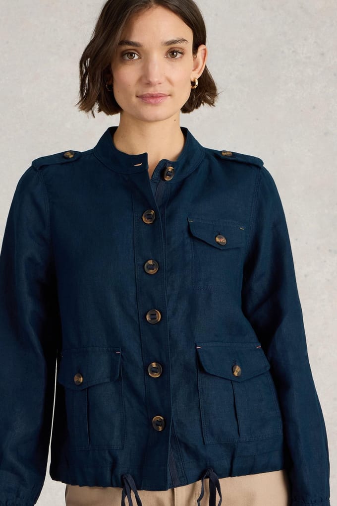 White Stuff Demi Utility Linen Jacket Dark Navy Größe: 8 | Militärjacken Outlet | Damen | Weiß