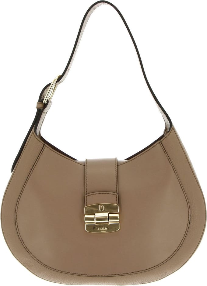 FURLA Leren Schoudertas Club 2 Hobo Greige Taupe