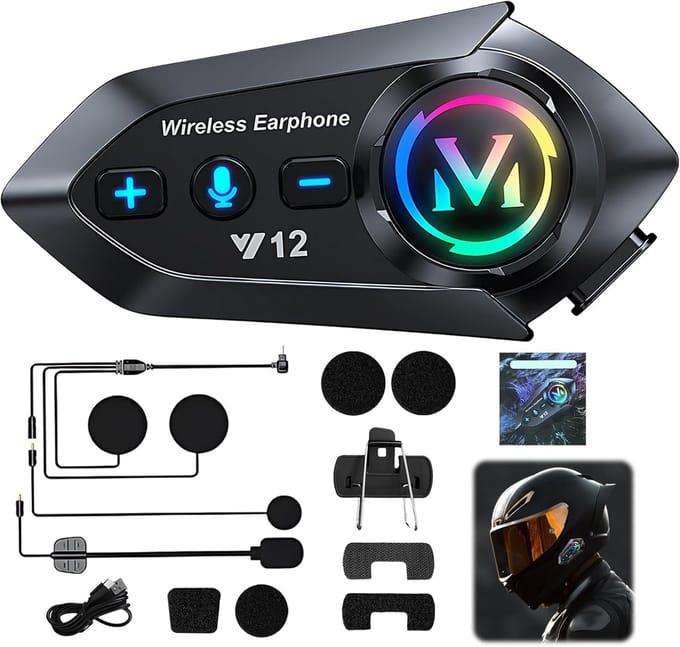Motorhelm Intercom - Motor Communicatie - Twee Weg - Bluetooth 5.4 - 500 Meter - Zwart