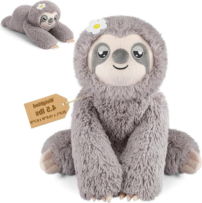 Gewogen Luiaard Knuffel - Pluche Dier - Kalmerend Comfort - Verstelbare Houding - 56 cm Lang - Bruin