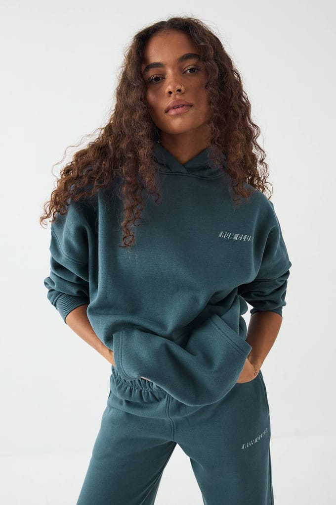Dames DSGN Studio Run Club Bedrukte Oversized Hoodie | Teal | Maat: XL