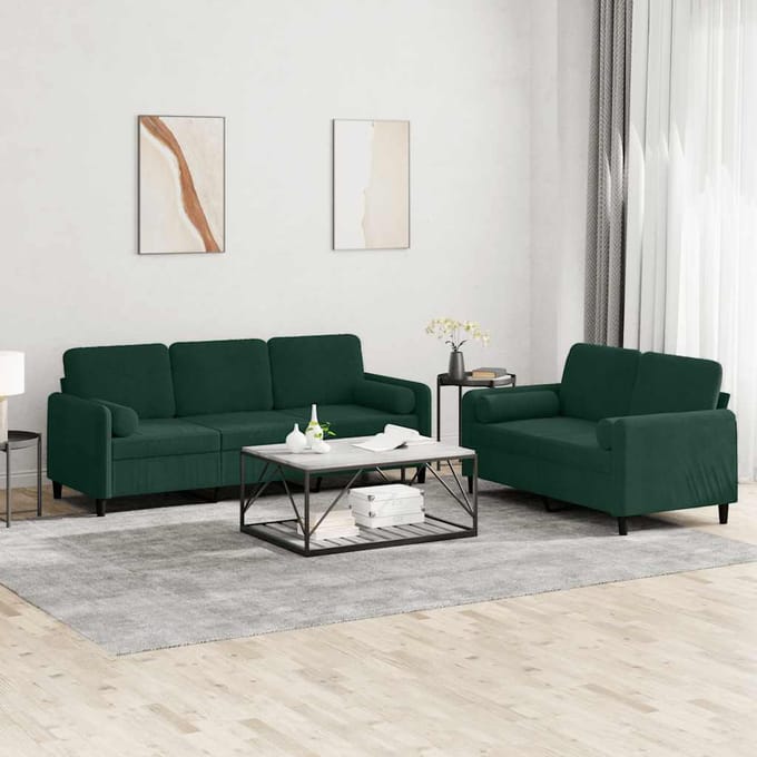 vidaXL - 2-delige - Loungeset - met - kussens - fluweel - donkergroen