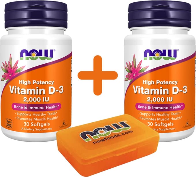 Now Foods - Vitamine D-3 2000IU - 480 softgels - Met pillbox