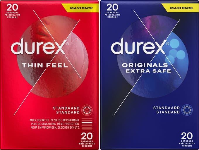 Durex - 40 stuks Condooms - Thin Feel 20 stuks - Extra Safe 20 stuks - Voordeelverpakking