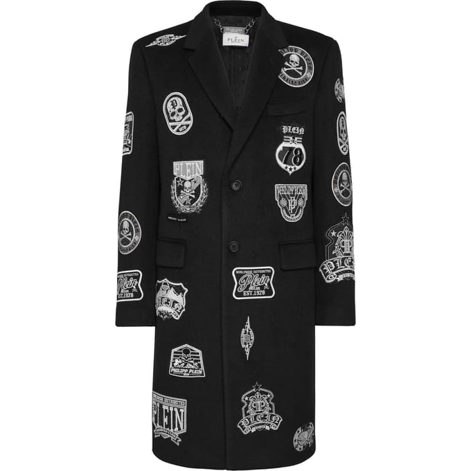 Wool Long Coat With Patches