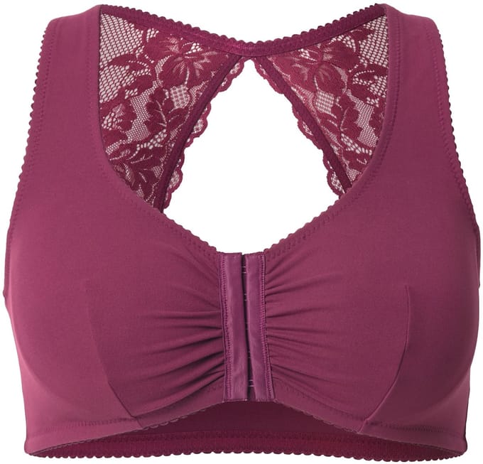 Ulla Popken - Dames - Bustier kanten achterkant voorsluiting zonder beugels - Donker bes - Maat 100D