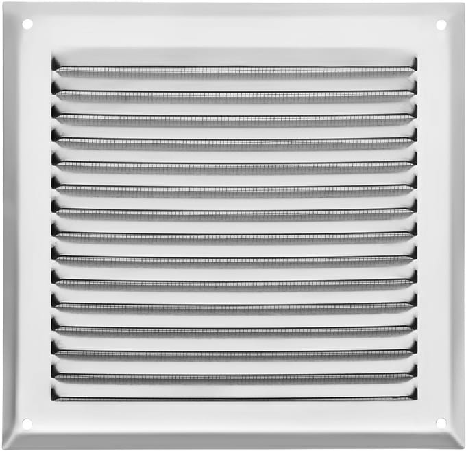SOTECH aluminium ventilatierooster 190 x 190 mm inox look met muggengaas opschroefbaar afvoerrooster