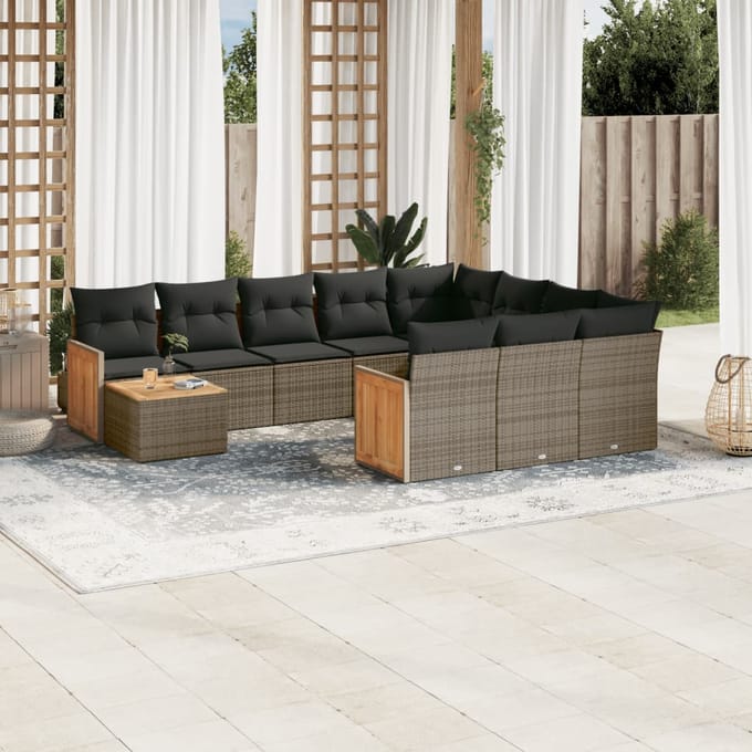 vidaXL - 11-delige - Loungeset - met - kussens - poly - rattan - grijs